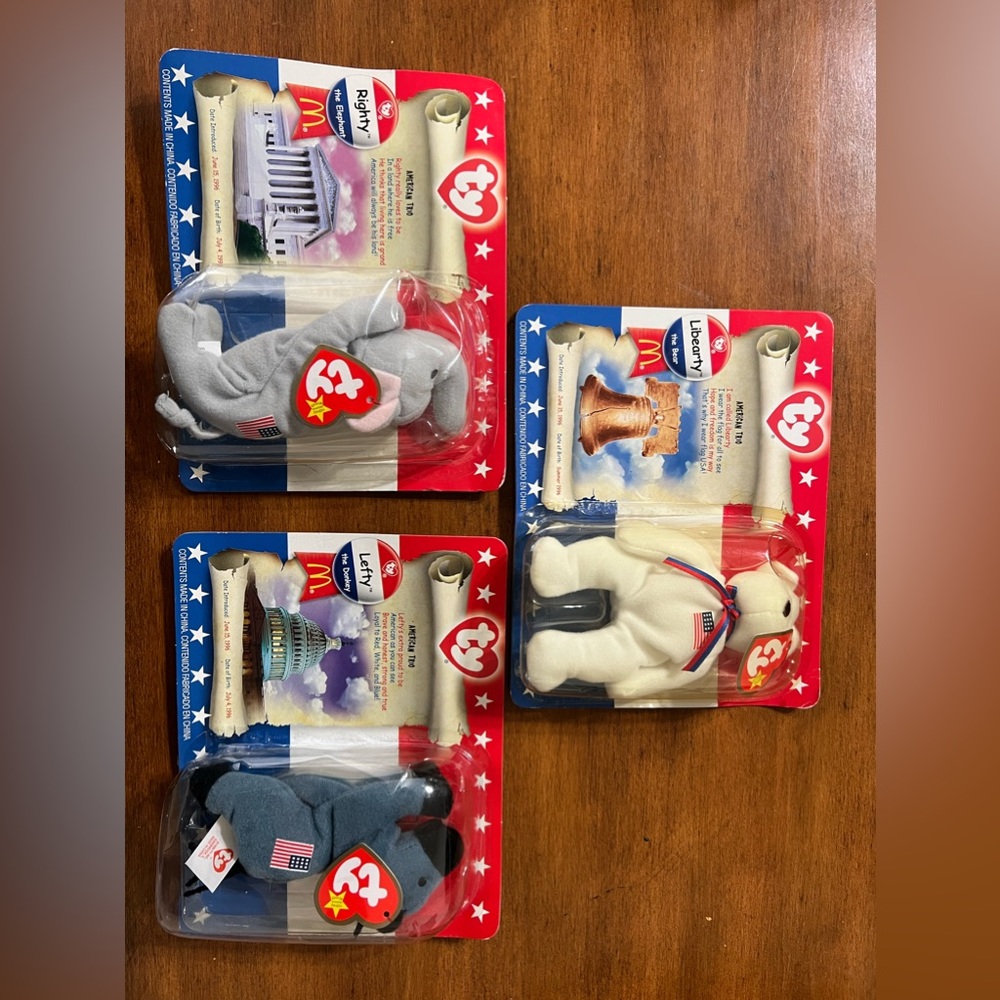 RARE FIND!! 1996 McDonald’s Liberty, Righty, and Lefty.